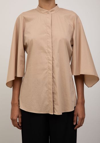 Camisa Iódice Solta Decote Careca Manga Curta Alongada Bege PP / bege