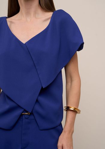 Blusa Iódice Ajustada Decote V Manga Curta Padrão Azul PP / Azul