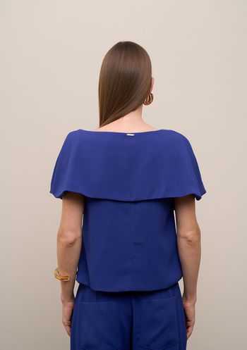 Blusa Iódice Ajustada Decote V Manga Curta Padrão Azul PP / Azul