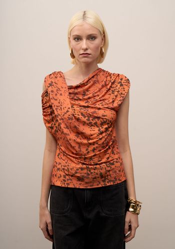 Blusa Iódice Ajustada Um Ombro Só Manga Curta Padrão Laranja PP / Laranja