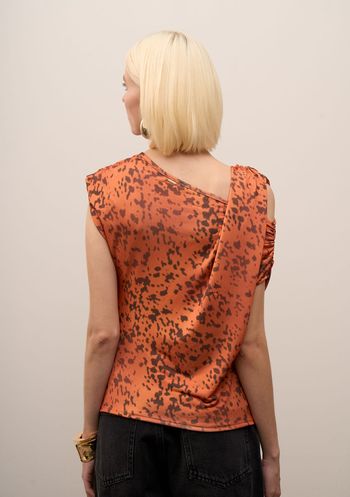 Blusa Iódice Ajustada Um Ombro Só Manga Curta Padrão Laranja PP / Laranja