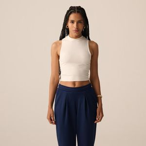 Regata FILA UC Cropped Slim Feminina Gola Alta Liso Bege Claro
