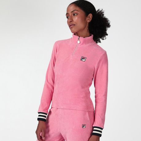 Casaco Fila Pryor Feminino Malha Cotelê Manga Longa Rosa Coral Claro