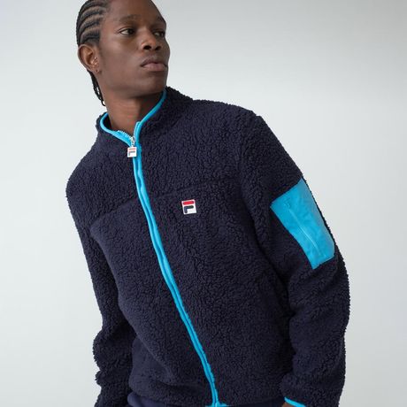 Jaqueta Fila Yaler Masculina Sherpa Manga Longa Azul Marinho