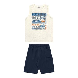Conjunto Infantil Menino Regata Ritmos Elian Malha Botonê Bege