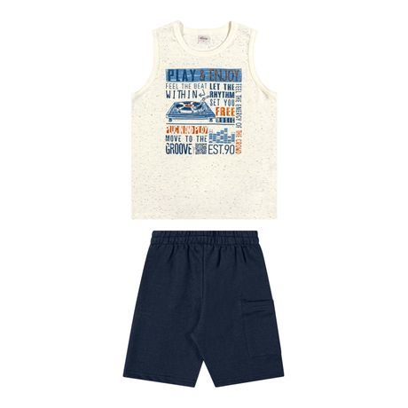 Conjunto Infantil Menino Regata Ritmos Elian Malha Botonê Bege