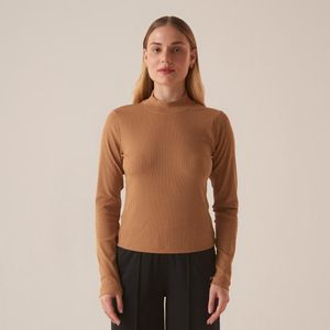 Blusa FILA Essentials Canelada Manga Longa Caramelo