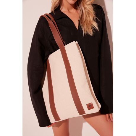 Bolsa Tote Couros E Lonas T427A1699 Lona Caramelo