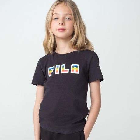 Camiseta FILA Letter Fun Infantil Meia Malha Manga Curta Bege Claro