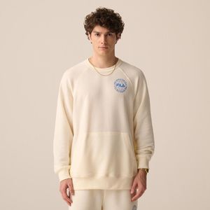 Casaco Fila One World Masculino Oversized Moletom Desagulhado Manga Longa Raglan Bege Claro