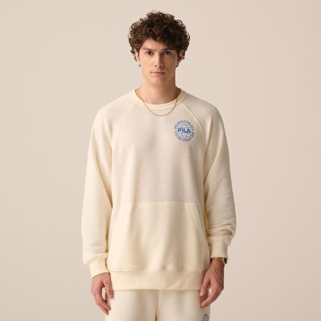 Casaco Fila One World Masculino Oversized Moletom Desagulhado Manga Longa Raglan Bege Claro