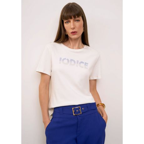 Blusa Iódice Solta Decote Canoa Manga Curta Padrão Off White