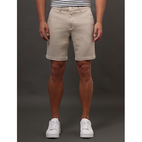 Bermuda Masculina Comfort Moletom Malha Blocada Caqui Claro