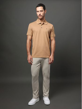 Polo Masculina Básica Smooth Cotton Calvin Klein - Caqui Medio P