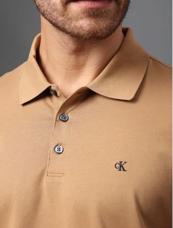 Polo Masculina Básica Smooth Cotton Calvin Klein - Caqui Medio P