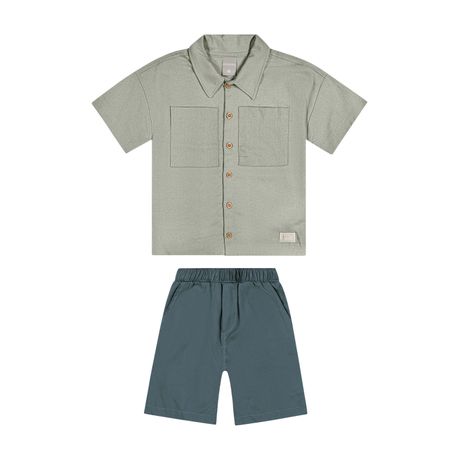 Conjunto Infantil Menino Camisa Linho Manga Curta Verde Claro