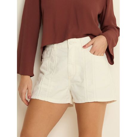 Short De Sarja Comfy Cintura Alta Nervura Frontal Off White All Is Love
