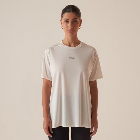 Camiseta Fila Future Sports Feminina Malha Texturizada Manga Curta Bege Claro