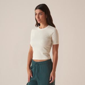 Camiseta FILA Regular Essentials Canelada Manga Curta Bege Claro