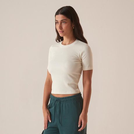 Camiseta FILA Regular Essentials Canelada Manga Curta Bege Claro