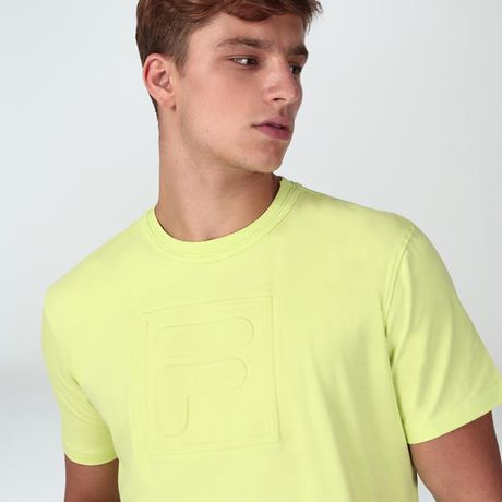 Camiseta Fila Natural Masculina Meia Malha Manga Curta Amarelo Neon