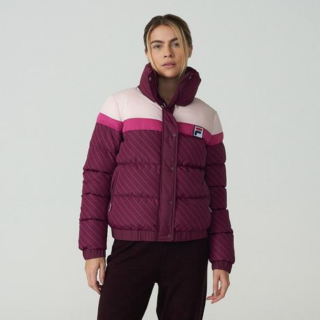 Jaqueta Fila Lottie Matelassê Puffer Manga Longa Bordô