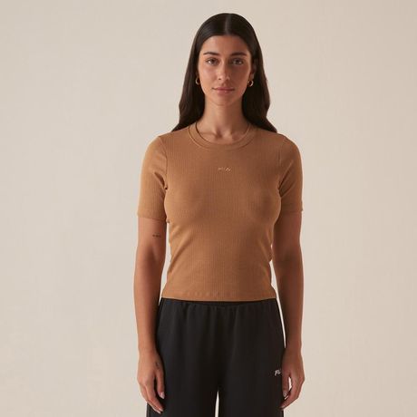 Camiseta FILA Regular Essentials Canelada Manga Curta Caramelo