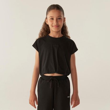 Blusa Fila Basic Juvenil Meia Malha Manga Longa Preto