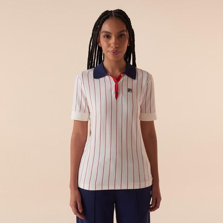 Polo FILA BB1 Feminina Listrada Manga Curta Branco