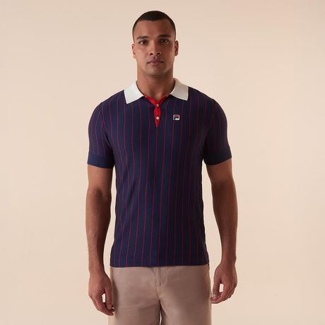 Pólo FILA Best Bb1 Slim Manga Curta Listrada Azul Marinho