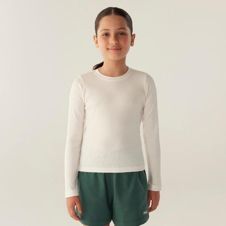 Blusa FILA Essentials Canelada Manga Longa Juvenil Preta