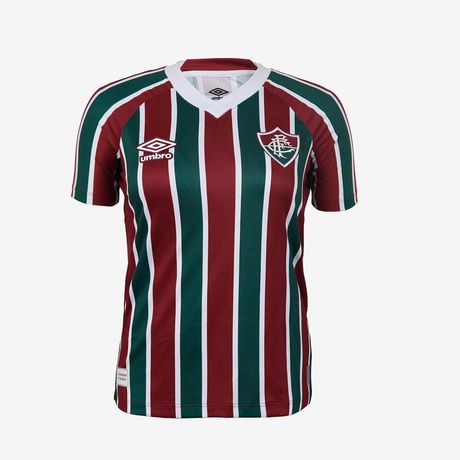 Camisa Feminina Umbro Fluminense Of.1 2025 Torcedora U32FL03610 Listrada Manga Curta Bordô