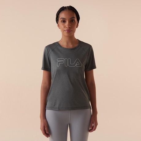 Blusa Fila Basic Train II Feminina Flamê Manga Curta Alongada Cinza Escuro