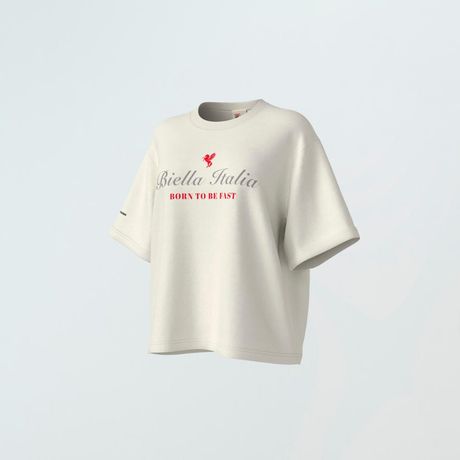 Camiseta FILA Feminina Oversized Motor Sport Malha Algodão Manga Curta Bege Claro