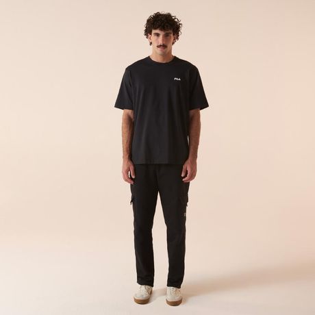 Calça Fila Comfort Cargo Letter Masculina Jogger Moletom Sem Felpa Preta