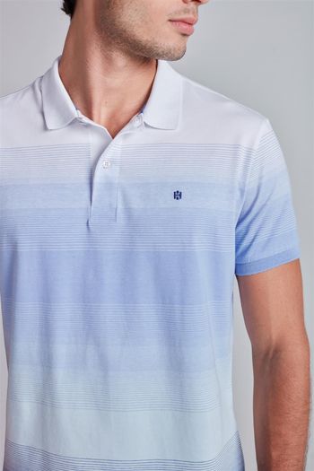 Camisa Polo Malha Slim Fit - Branco / Azul Médio PP / Branco / Azul Médio