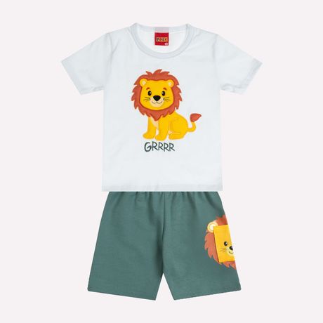Conjunto Infantil Menino Kyly Bordado Camiseta Manga Curta Azul Marinho E Amarelo