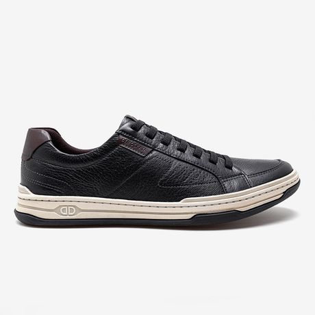 Tênis Democrata Denim Jay Casual Couro Granulado Preto