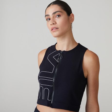 Regata Fila Transfer Feminina Ajustada Malha Viscose Sem Manga Azul Marinho