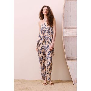 Veste Assimétrico Estampada Baldosas Macacão Sem Manga Azul Escuro