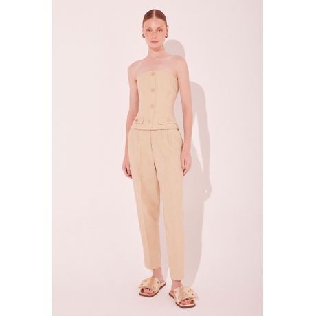 Top Faixa Gaia Tomara Que Caia Sem Manga Bege Claro