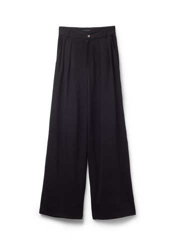 Calça Pantalona Com Pregas - Preto M / Preto