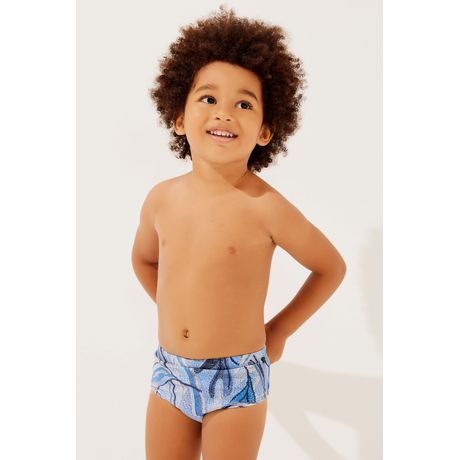 Sunga Infantil Larga Colibris Microfibra UV50 Azul Claro Água De Coco