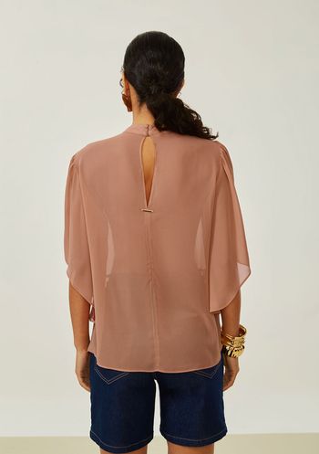 Blusa Maria.Valentina Solta Decote Canoa Manga Curta Padrão Marrom PP / Marrom