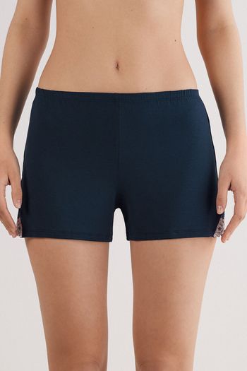Shorts Em Modal Pretty Flowers - Azul P / Azul