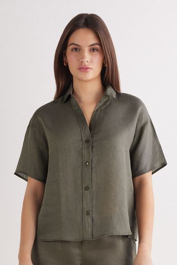 Camisa De Manga Curta Em Linho The Pure Linen - Verde P / Verde