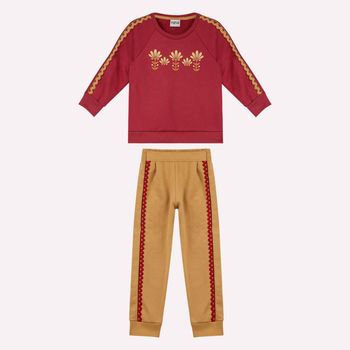 Conjunto Infantil Menina com Aviamentos Nanai 1 / Vermelho