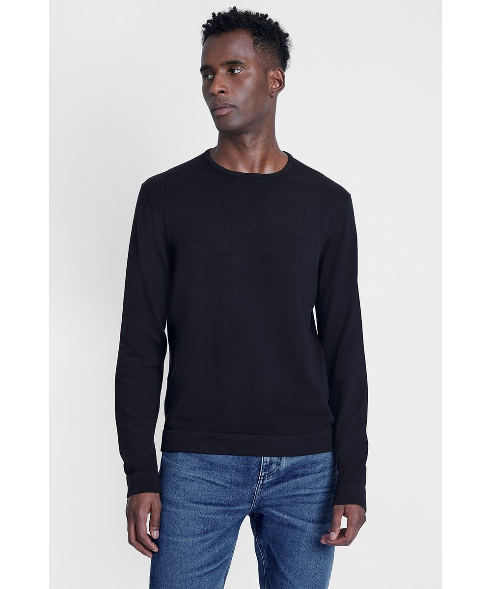 Tricot Aramis Manga Longa Gola Careca Preto