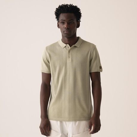 Polo FILA Evan Masculina Canelada Manga Curta Bege Claro