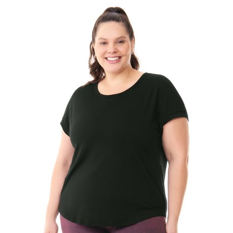 Blusa Fitness Plus Modelagem Ampla Manga Curta Preto Zee Rucci